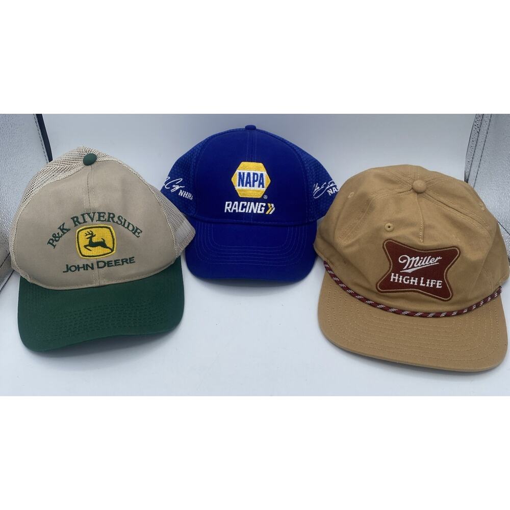 Lot of 3 Snapback Trucker Hats VTG‎ John Deere, NAPA Racing , Miller Rope 2023